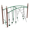 PGS019 - Single Post Double Tilted Lily Pad Bridge With Net Attachment Playground Climbing Structure - Ages 5 To 12 Yr - Green, Brown