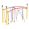 PGS019 - Single Post Double Tilted Lily Pad Bridge With Net Attachment Playground Climbing Structure - Ages 5 To 12 Yr - Gray, Red, Yellow