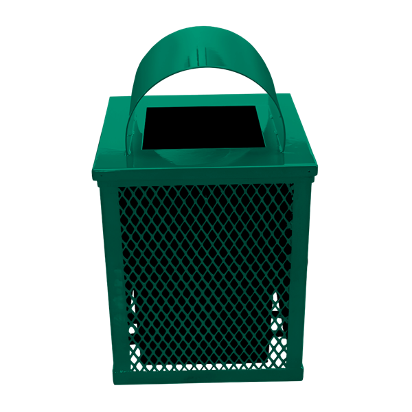 32gal. Square Trash Receptacle with Arch Top, Plastic Coated Expanded Metal	