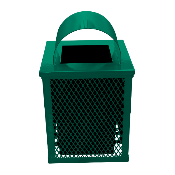 32gal. Square Trash Receptacle with Arch Top, Plastic Coated Expanded Metal	