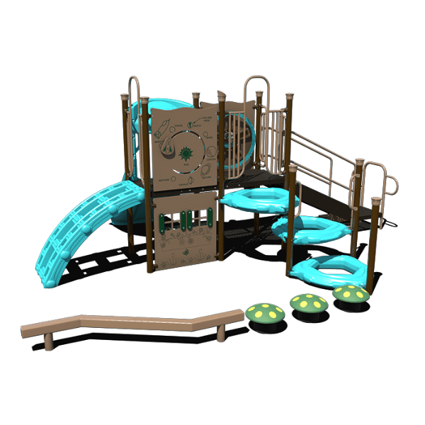 CW-0092 - Space Station Preschool Play Structure - Ages 2 to 12 yr - Front - Robin Egg