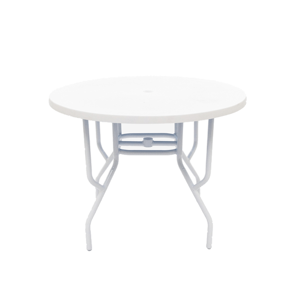 FL36 - St. Maarten II Fiberglass Round Patio Dining Table with L Supports