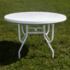 St. Maarten II Fiberglass Round Patio Dining Table with L Supports - Lifestyle