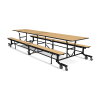 12 foot folding school cafeteria table with Fusion Maple laminate top, black steel frame, and integrated mobile bench seating