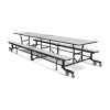 12 foot school folding cafeteria table with Grey Glace laminate top, black steel frame, and attached commercial bench seating
