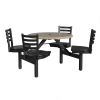 36 inch round Covey outdoor fiberglass Cluster Table with cappuccino top and obsidian fiberglass seats on steel frame