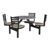 36 inch round Covey outdoor fiberglass Cluster Table with steel gray top and cappuccino fiberglass seats on black frame