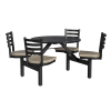 36 inch round Covey outdoor fiberglass Cluster Table with obsidian top and cappuccino fiberglass seats on powder coated frame