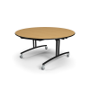 Commercial 60 inch round PHilip mobile folding table with fusion maple top and black powder coated steel base