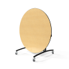 60 inch round PHilip flip top table with fusion maple laminate top stored upright on mobile caster base