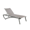 Sunset sling chaise lounge with light gray sling fabric and light resin frame for commercial poolside seating
