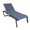 Sunset sling chaise lounge with blue sling fabric and dark commercial resin frame