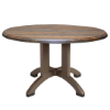 42 inch round Atlanta molded melamine outdoor dining table featuring rustic woodgrain top and bronze plastic resin pedestal frame for restaurant patios