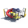 Back view of submarine indoor playground highlighting crawl tunnel and slide entry platform