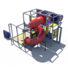 Rear view of indoor playground featuring enclosed spiral tube slide, multi-level platforms, and activity panels