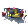 Rear view of Hideaway indoor playground featuring enclosed tube slide, crawl tunnel connection, and multi-level cubes
