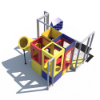 Rear view of Play Nook indoor playground featuring enclosed tube slide, cube structure, and crawl-through tunnels