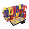 Double Orbit indoor playground front view with cube play towers, crawl openings, and interactive activity panels