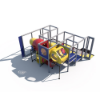 Opposite angled view of indoor playground with crawl tunnels, interactive panels, and multi-level play structure