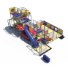 Top angled view of Adventure Dome indoor playground layout with slide exits, tunnel connections, and open play areas