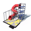 Spiral Summit indoor playground front view with tall climbing tower, enclosed spiral tube slide, and compact play area for kids