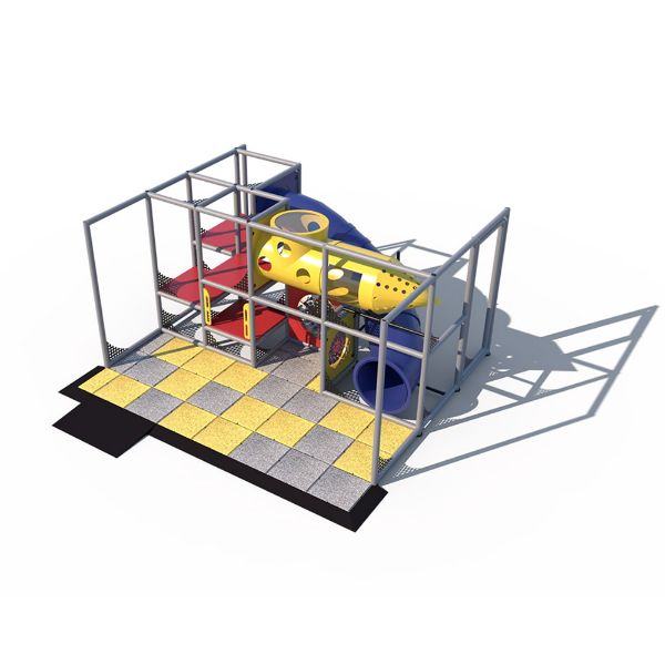 Submarine Adventure indoor playground front view with themed crawl tunnel, tube slide, multi-level platforms, and interactive play features