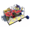 Mega Explorer indoor playground front view with multiple tube slides, crawl tunnels, elevated platforms, and commercial safety flooring