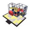 Adventure Arena indoor playground front view with compact multi-level structure, activity panels, crawl tunnel, and padded safety flooring
