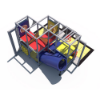 Top view of Adventure Arena indoor playground showing enclosed crawl tube, open play platforms, activity panels, and compact layout design