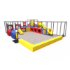 Front view of Playful Panorama indoor playground with open play area, interactive panels, tube slides, and perimeter play structure