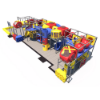 Angled view of Fantasy Field commercial indoor playground with interconnected play zones, tube slides, activity panels, and climbing features