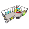 Whimsy World indoor playground overview with open play area, toddler slide, activity panels, padded flooring, and enclosed safety frame