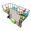 Top view of Whimsy World indoor playground layout with activity panels, open play space, toddler slide, and compact commercial design