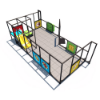 Side view of Whimsy World indoor playground featuring toddler slide, interactive play panels, enclosed safety structure, and cushioned flooring