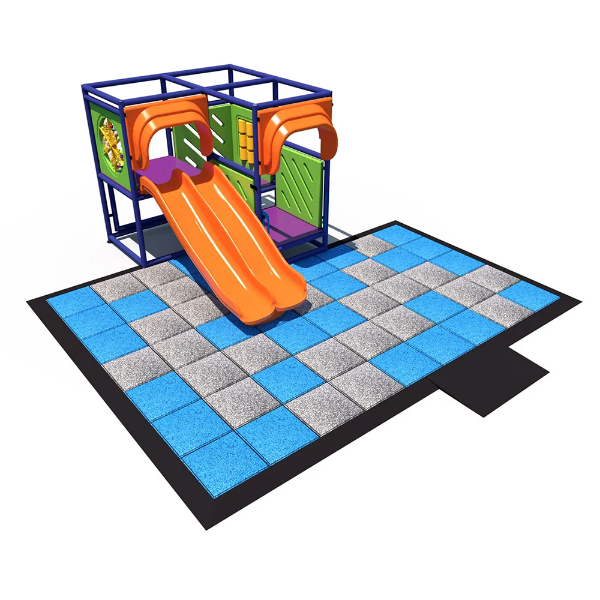 PlayGrid Square indoor playground with double slide, soft safety tiles, and enclosed toddler play structure IP23164
