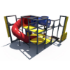 Indoor playground featuring spiral tube slide, elevated platforms, and climbing access for kids play environments IP23165