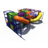 Indoor playground system featuring enclosed crawl tubes, curved slide, and elevated play decks for kids IP24102