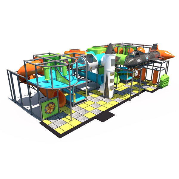 Launchpad Tower indoor playground with rocket tunnel, slides, and climbing structures for kids IP24103