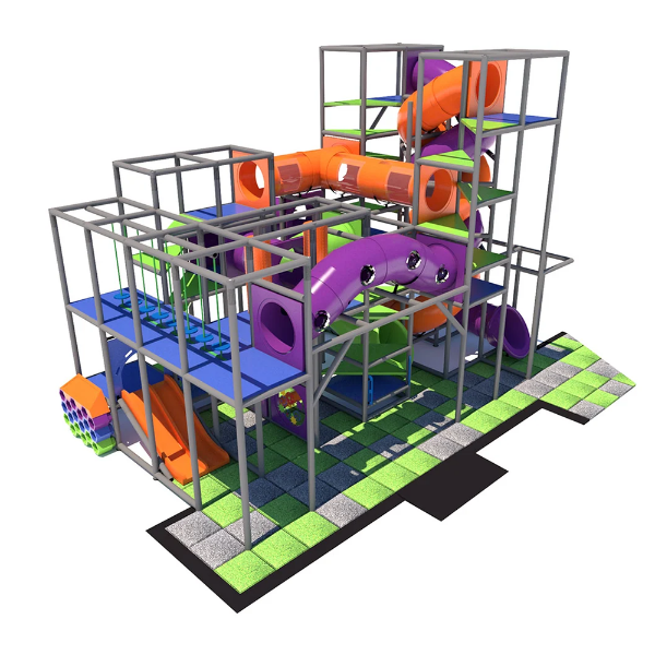 Twisted Towers indoor playground with tube slides, crawl tunnels, and multi-level climbing structure for kids IP24109