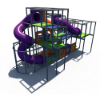 Rear view of indoor playground with twisting tube slide, crawl tunnels, and enclosed play structure IP24111