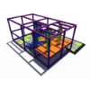 Rear view of indoor playground set with mini slide, crawl tunnels, and interactive play panels for kids IP24112
