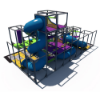 Indoor playground rear angle showing spiral tube slide, elevated decks, and enclosed commercial play structure IP24121