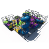 Rear view indoor playground with tall spiral tube slide, elevated platforms, and multi-level commercial play structure IP24123