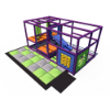 Indoor playground rear view showing double slide, activity panels, elevated platforms, and enclosed soft play structure IP24125