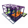 Indoor playground with overhead climbers, vertical obstacles, activity panels, and compact multi-level play structure IP24125