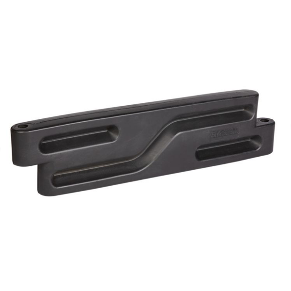 Black plastic playground landscape timber border connector for securing 4 ft border sections and containing mulch