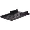 Black plastic half ADA playground ramp for landscape timber borders providing accessible entry for wheelchair and stroller access