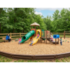 Daycare playground with engineered wood fiber surfacing system 200 showing safe fall protection and accessible play area