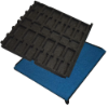 Underside view of rubber interlocking playground tile showing cushioned drainage channels and impact absorbing construction