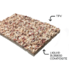 PolySplash rubber surfacing cross section showing TPV wear layer over liquid rubber base for durable aquatic playground flooring